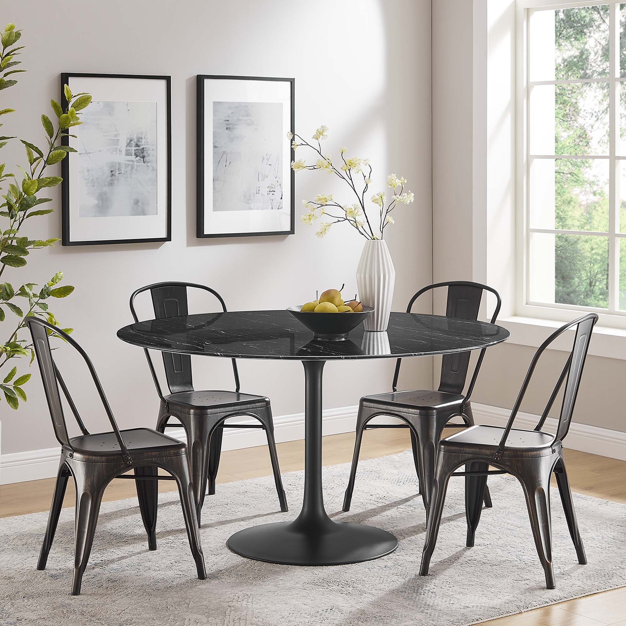 Tulip Round 54" Dining Table Faux Marble