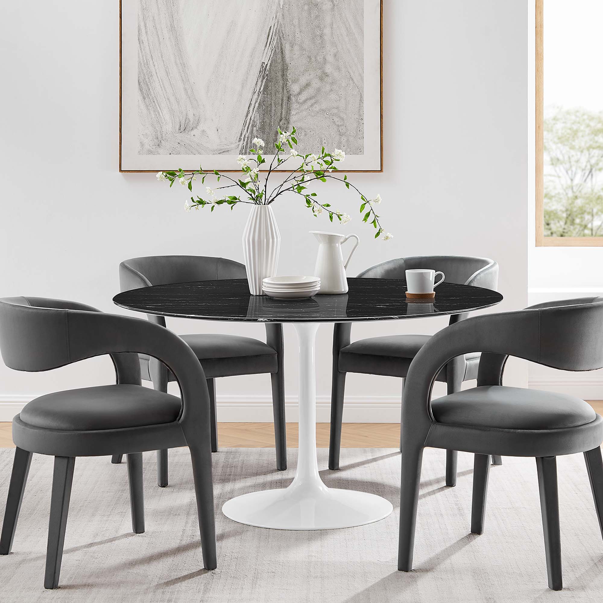 Tulip Round 54" Dining Table Faux Marble