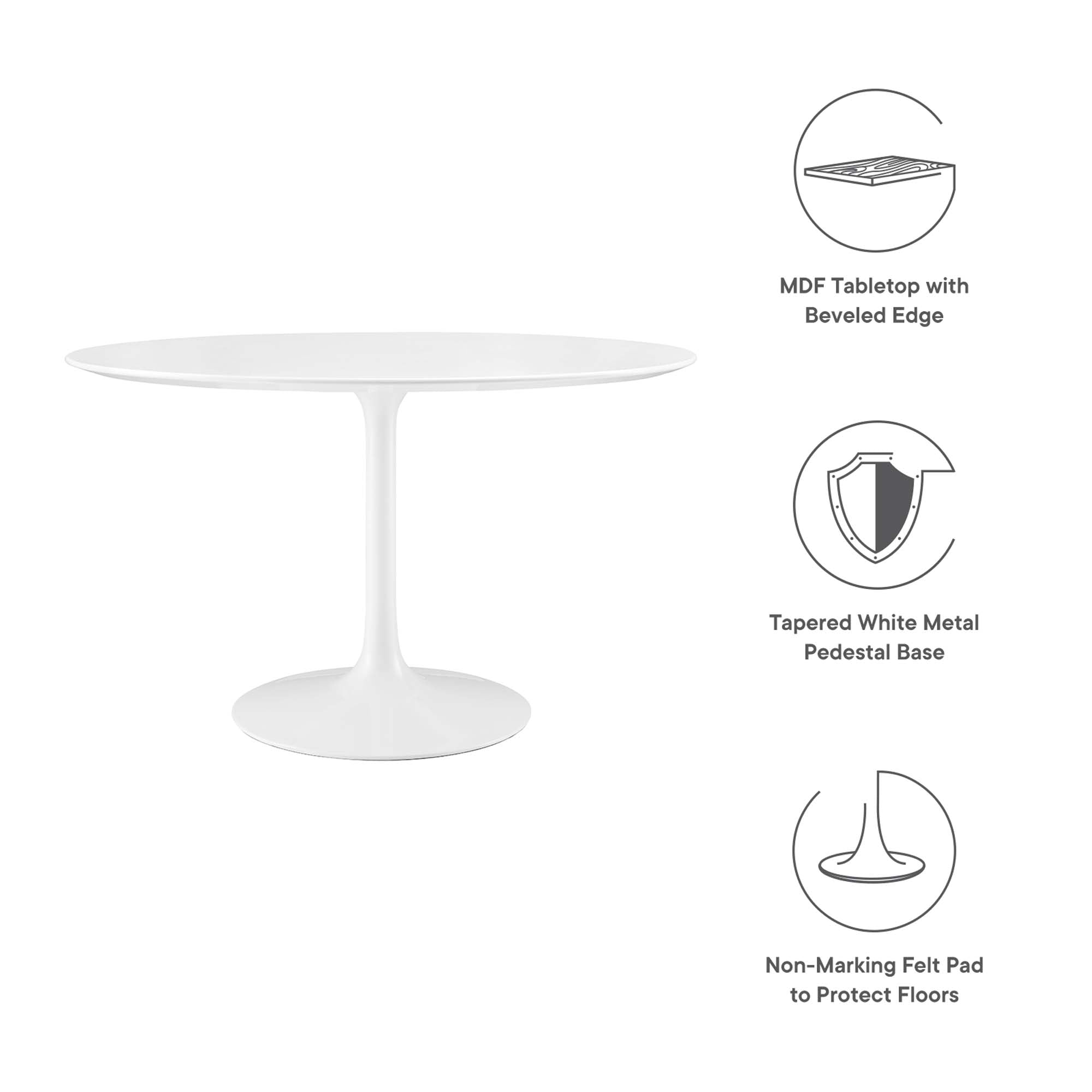Tulip Round 48" Dining Table White Top White Base