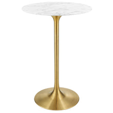 Load image into Gallery viewer, Tulip Bar Table White Marble Wish Gold Base