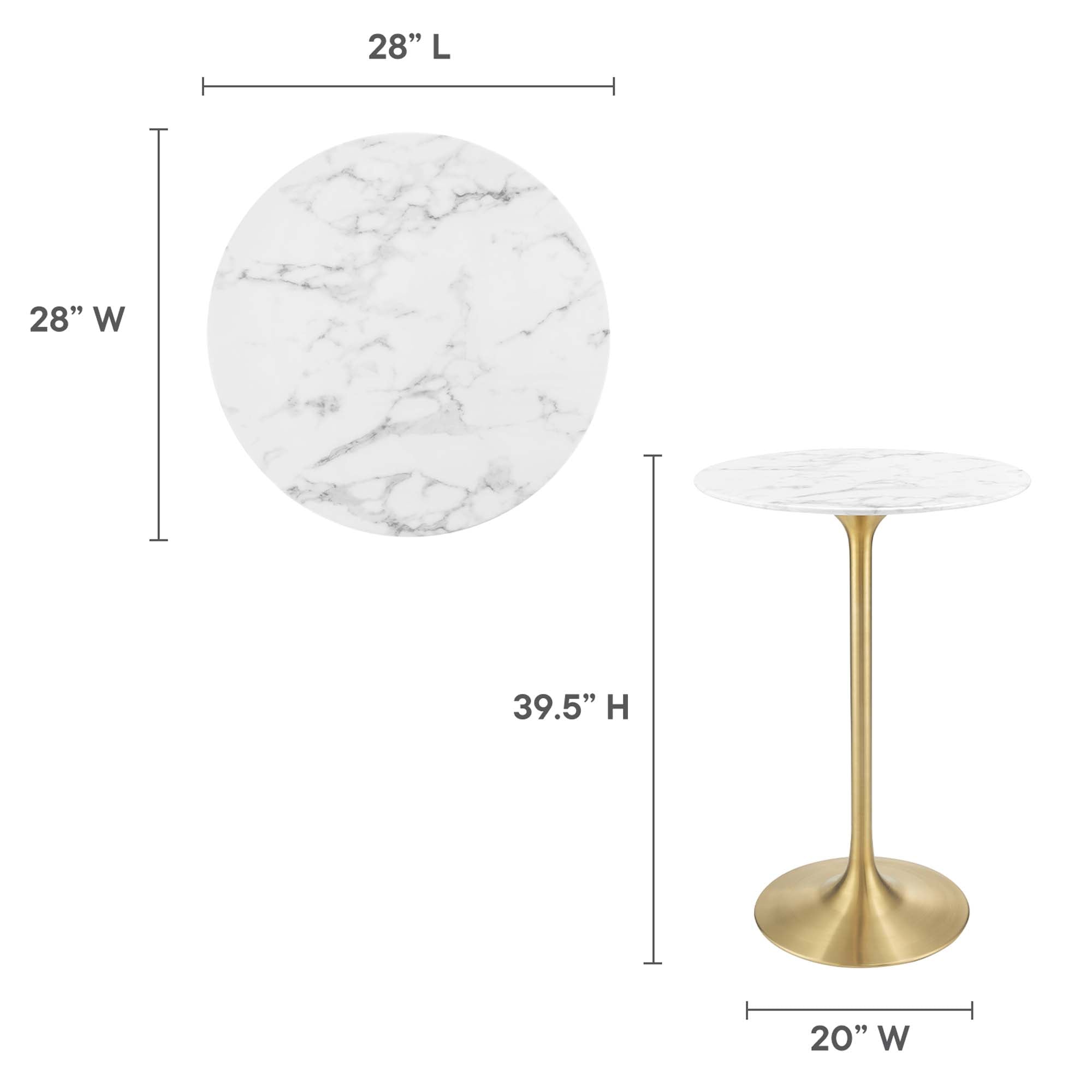 Tulip Bar Table White Wish Gold with Base