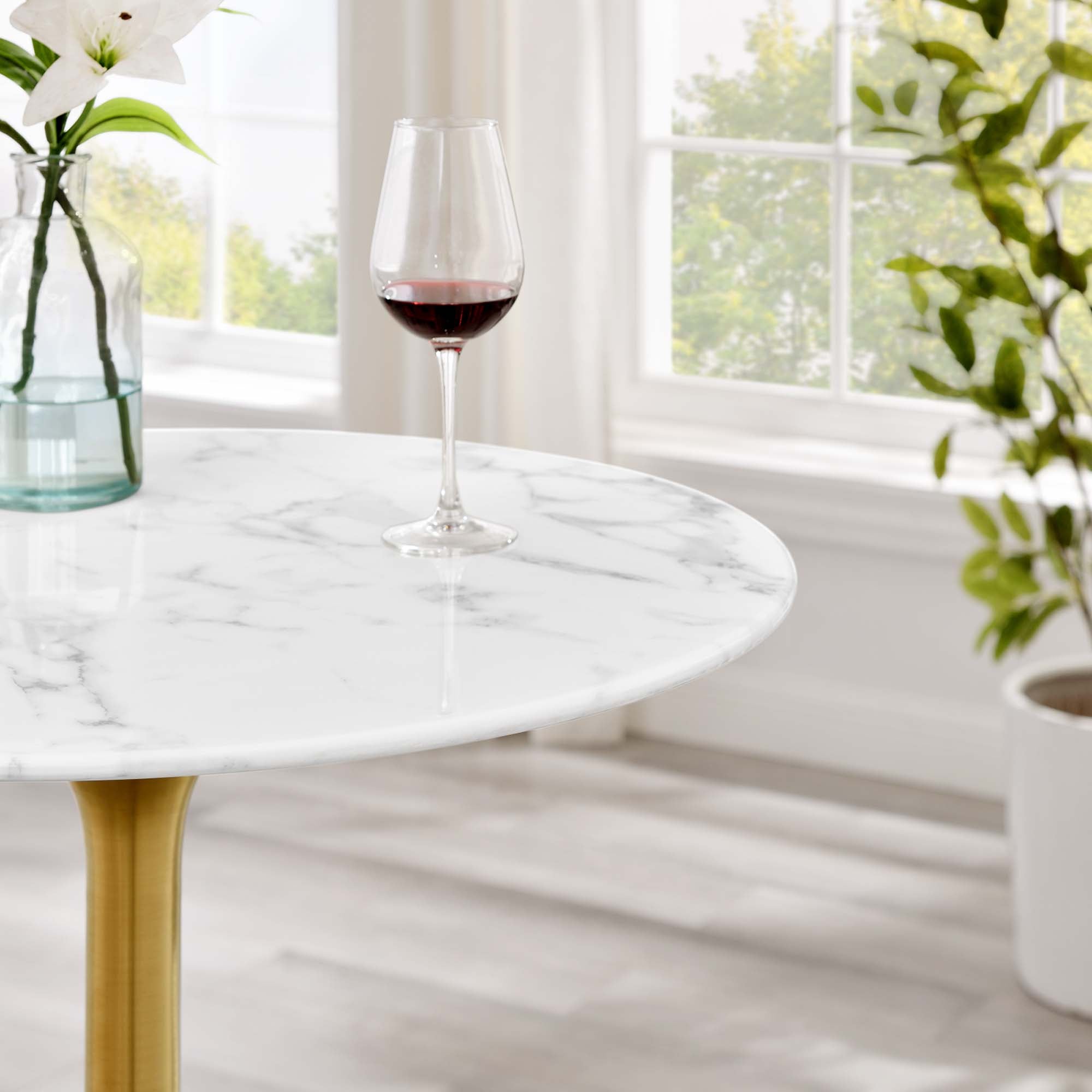 Tulip Bar Table Marble White With Gold with Base