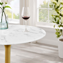 Load image into Gallery viewer, Tulip Bar Table Marble White With Gold with Base