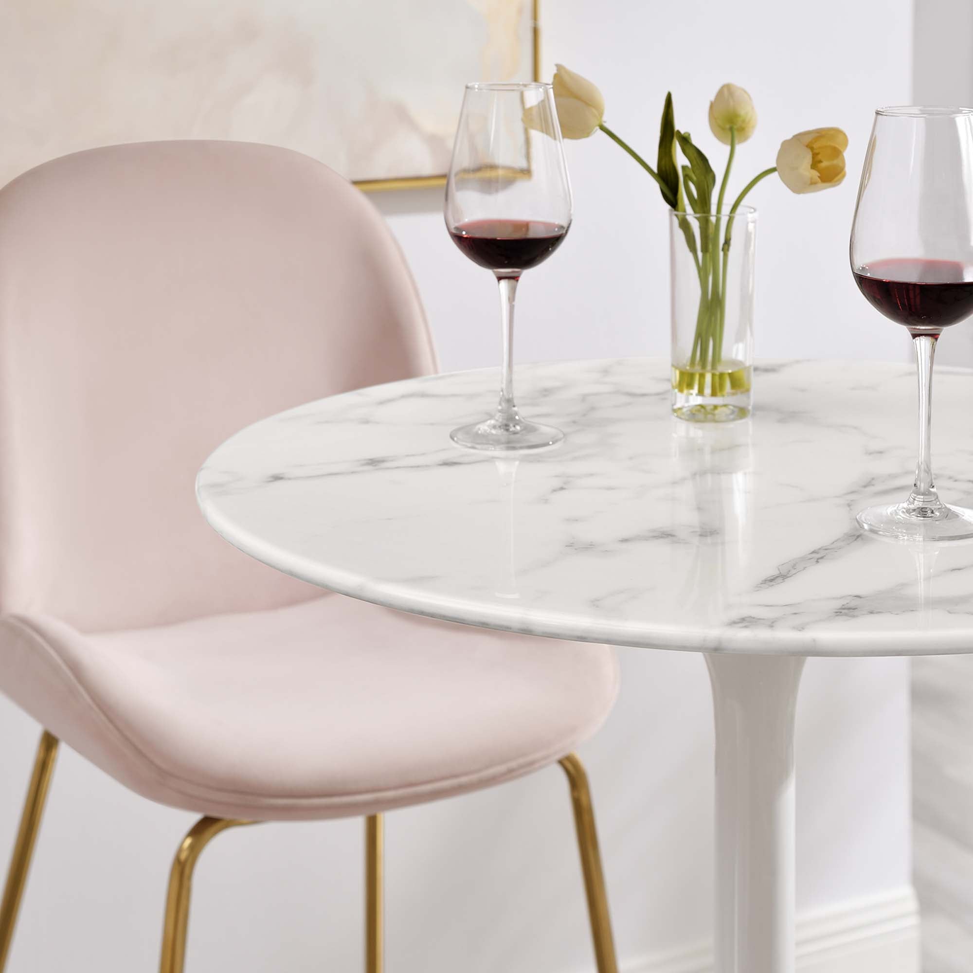 Tulip Bar Table White Top With White with Base