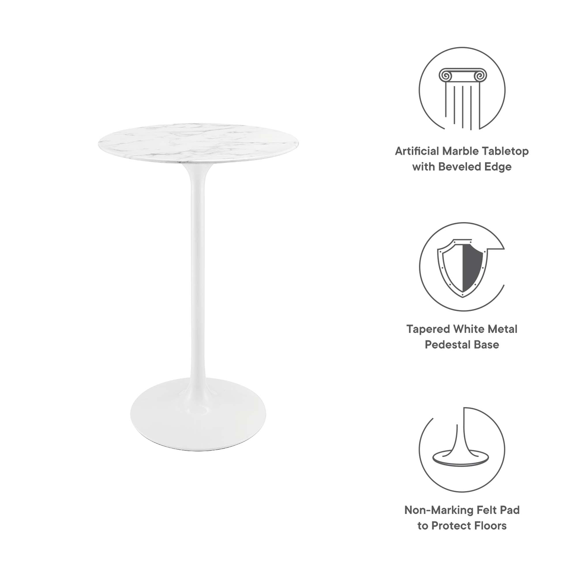 Tulip Bar Table White Top With White with Base