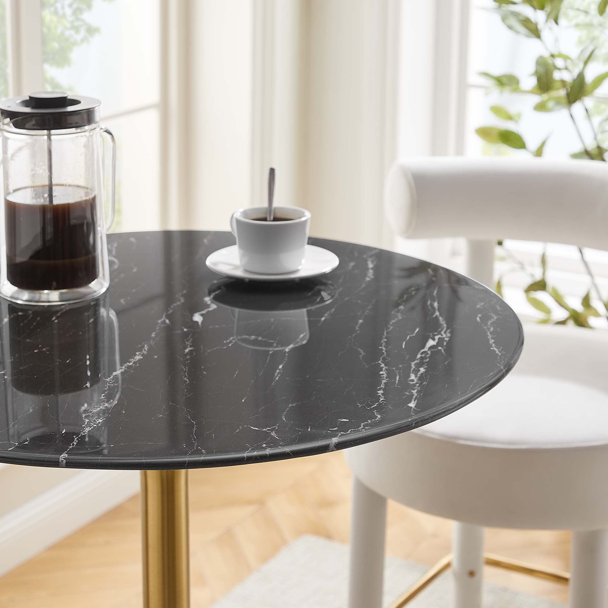Tulip bar table black marble top Gold base