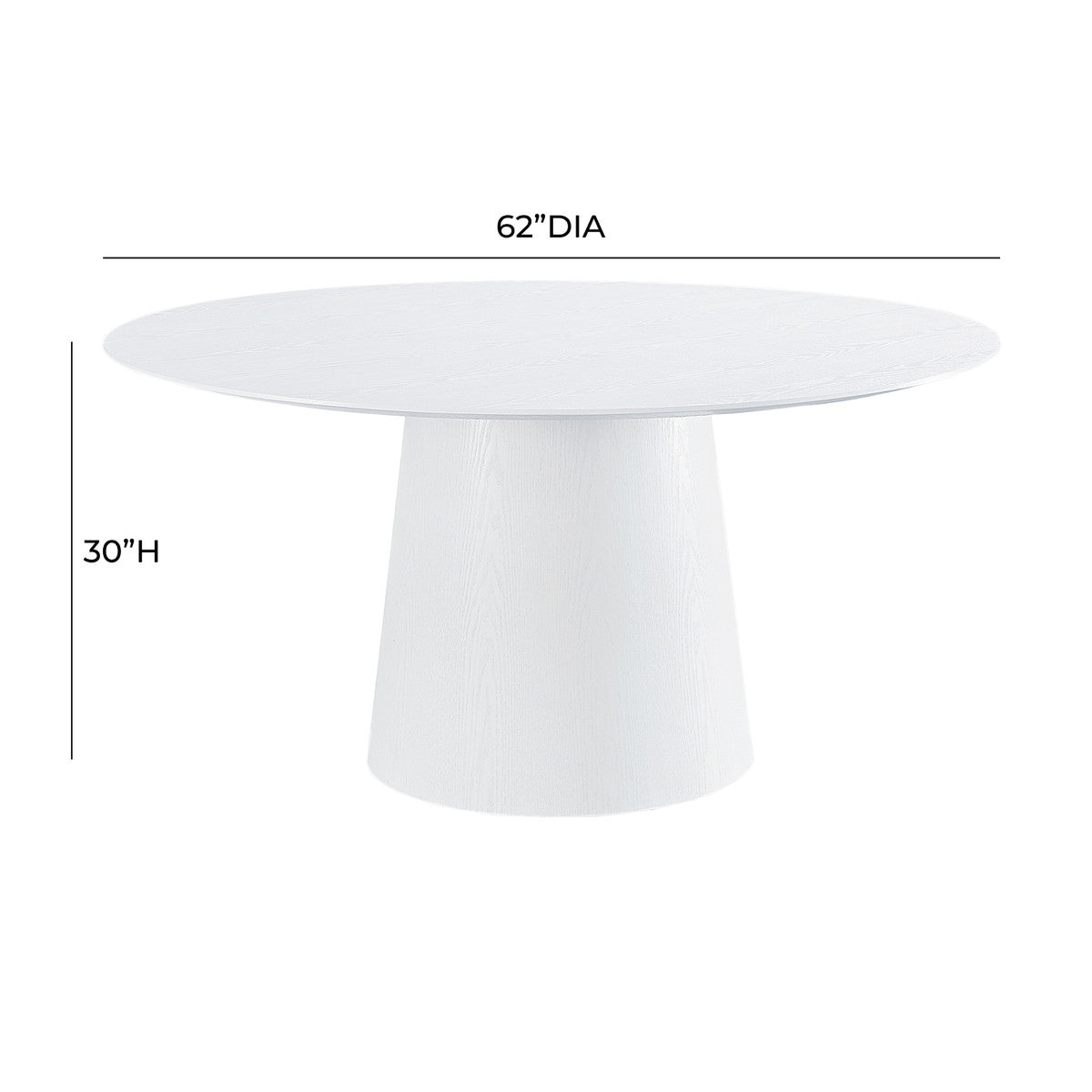 Warnar 62" Round Pedestal Dining Table White Ash