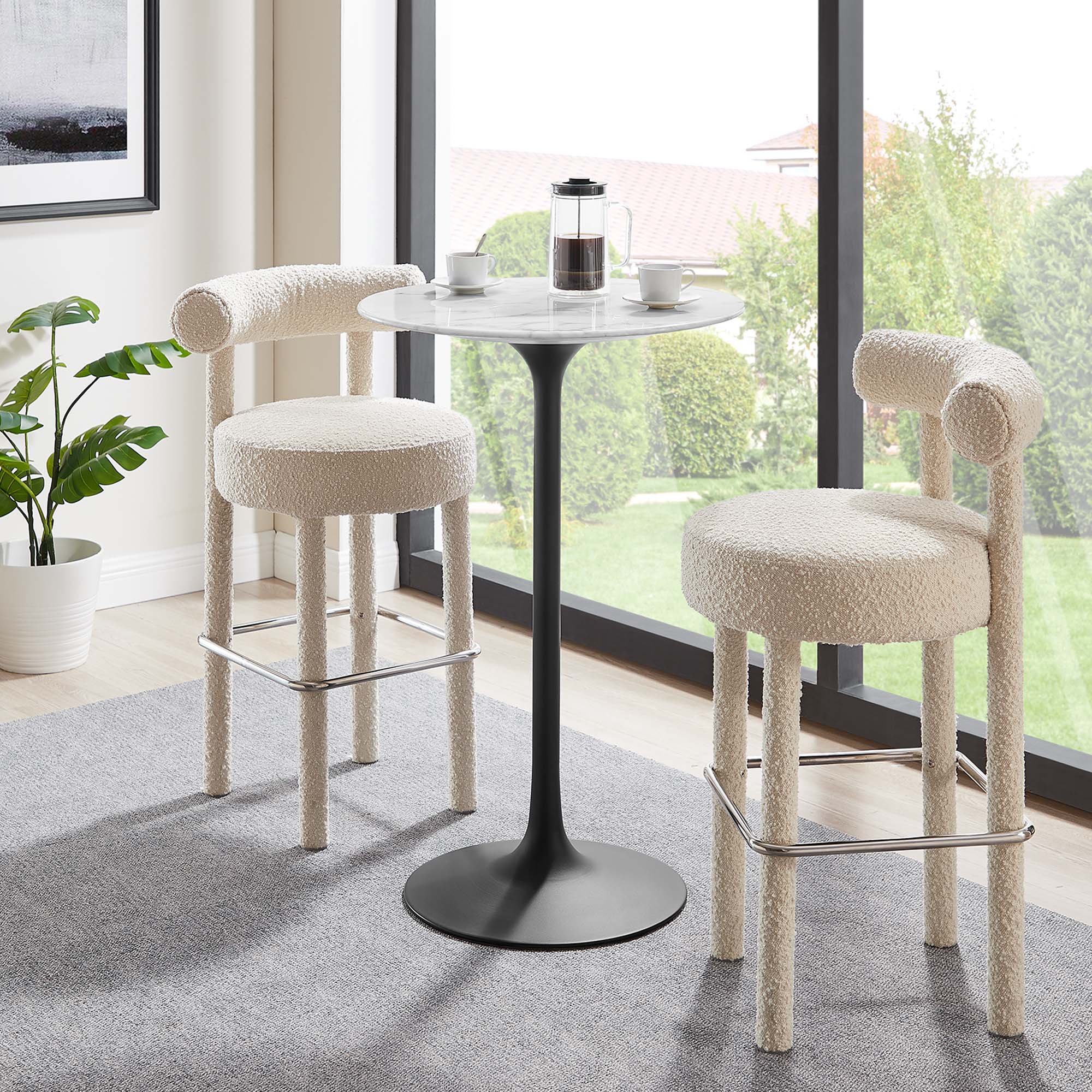 tulip bar table white top with black base