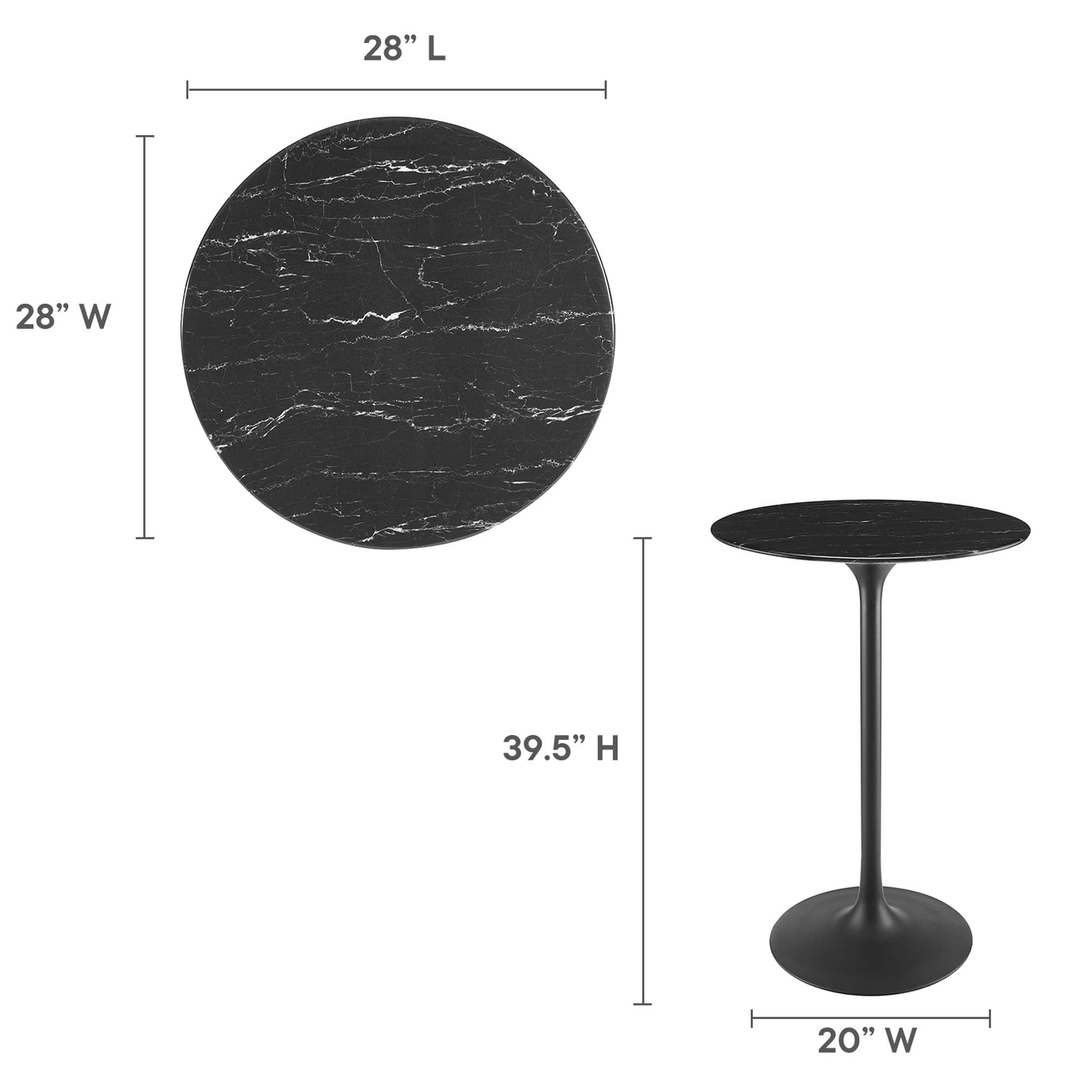 tulip bar table black top with black base
