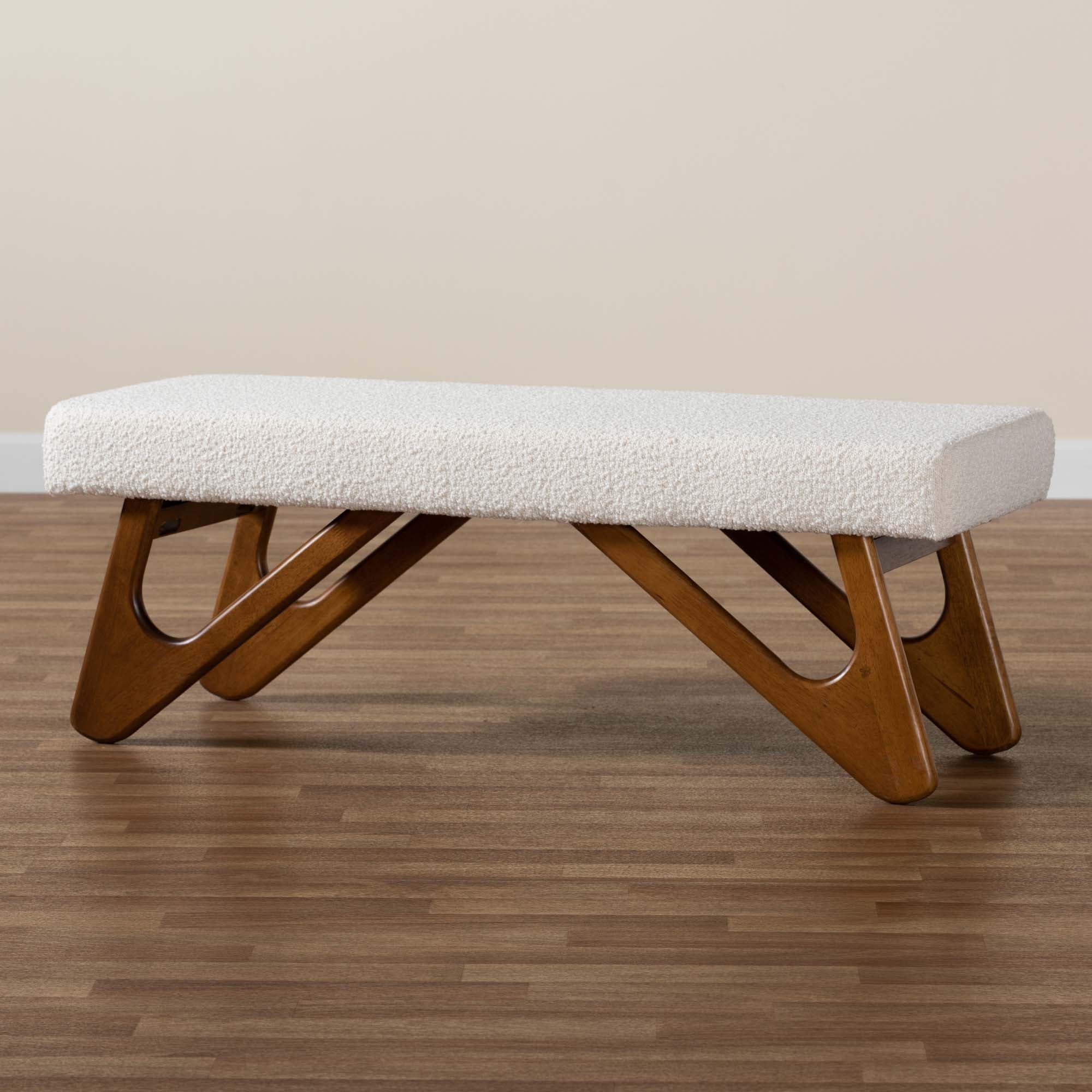 Basel Boucle and Walnut Bench