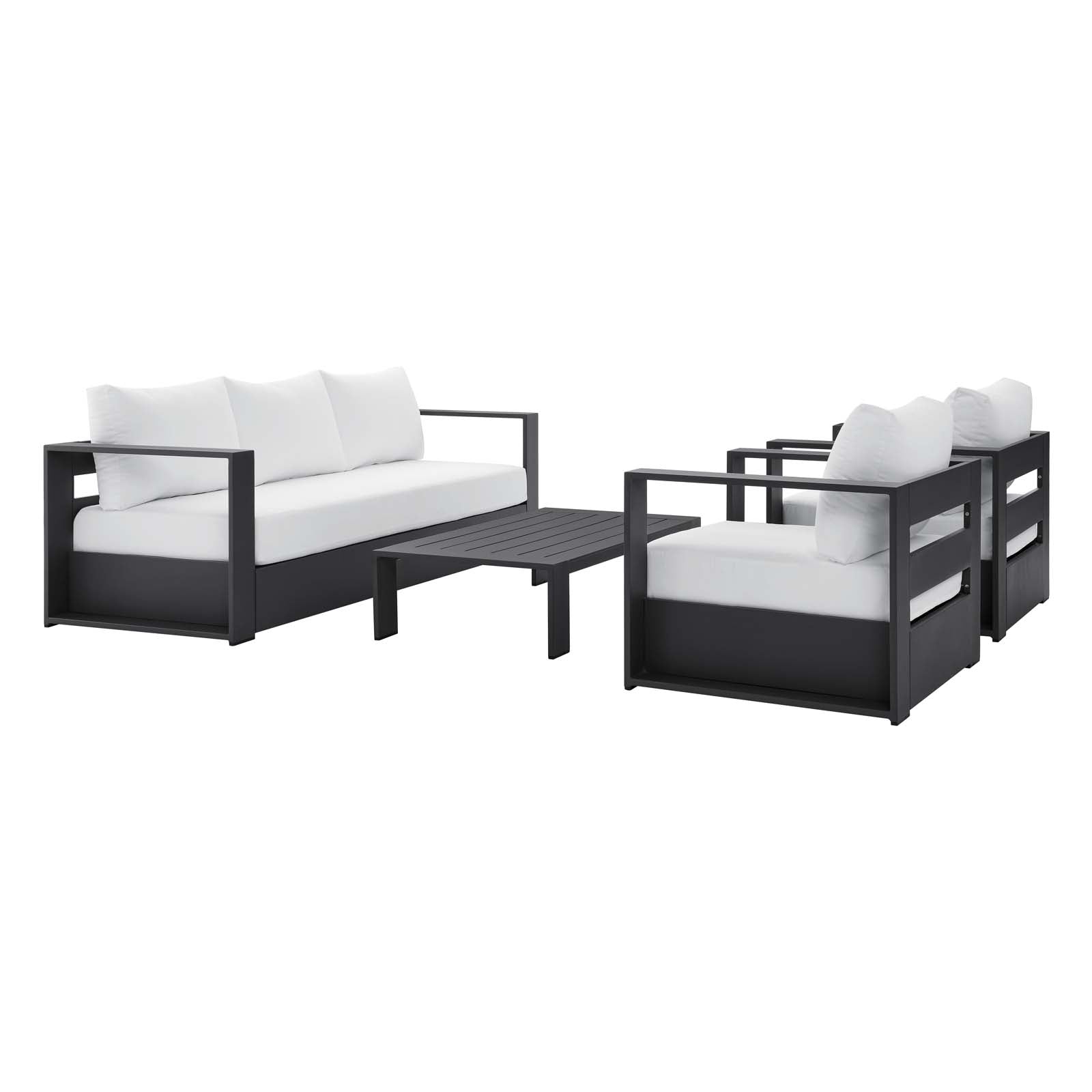 brentwood patio umbrellas Tahoe Outdoor Patio Powder-Coated Aluminum 4-Piece Set White Charcoal