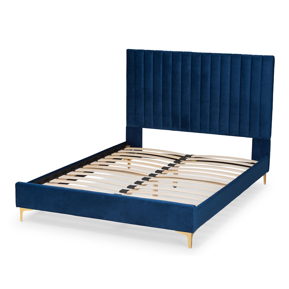 Juniper Navy Blue Velvet Bed