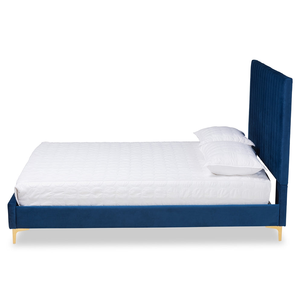 Juniper Navy Blue Velvet Bed