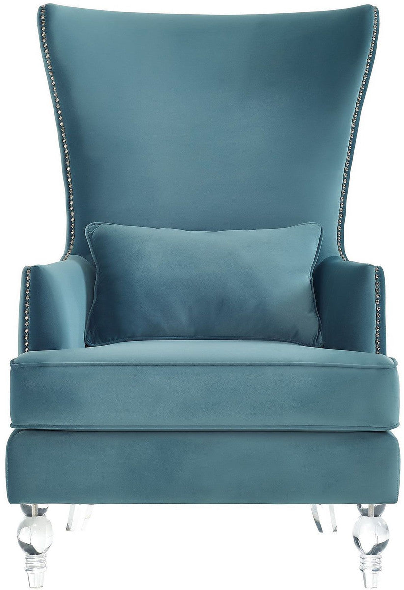 Bristol Sea Blue Velvet Chair with Lucite Legs