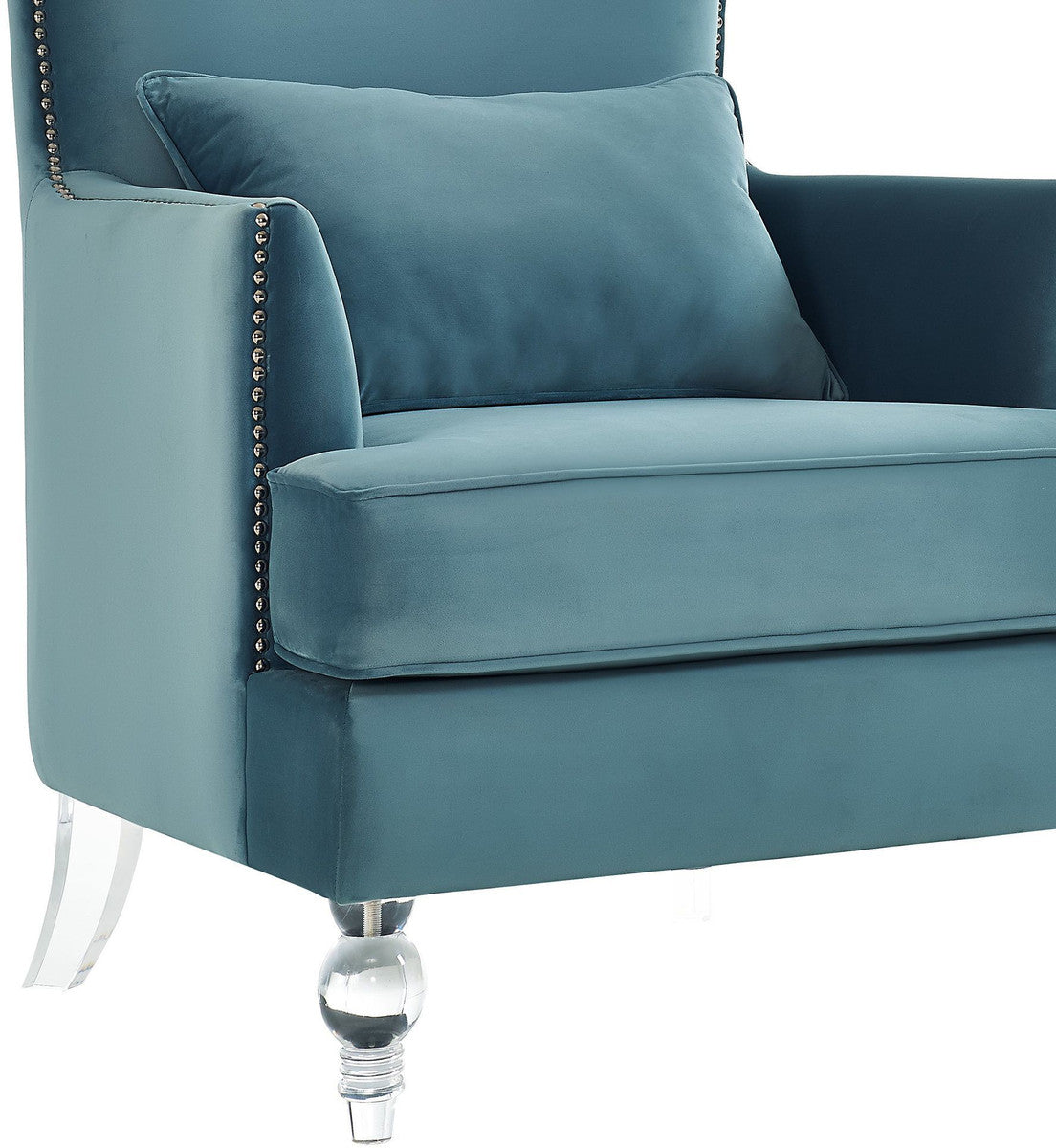 Bristol Sea Blue Velvet Chair with Lucite Legs