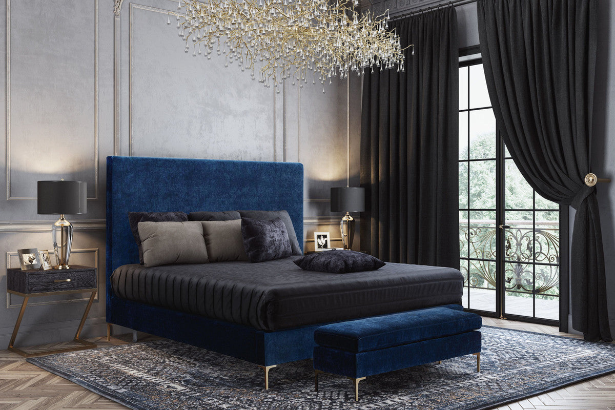 Delilah Navy Textured Velvet Bed in King