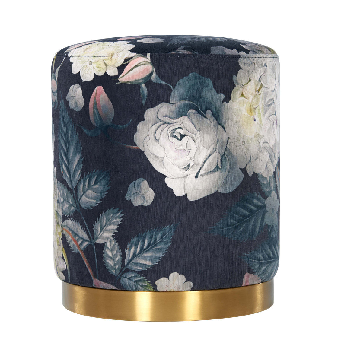 Opal Floral Velvet Ottoman (Gold Base)