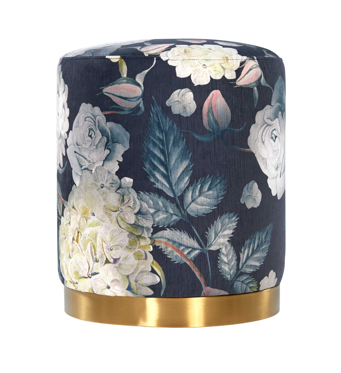 Opal Floral Velvet Ottoman (Gold Base)