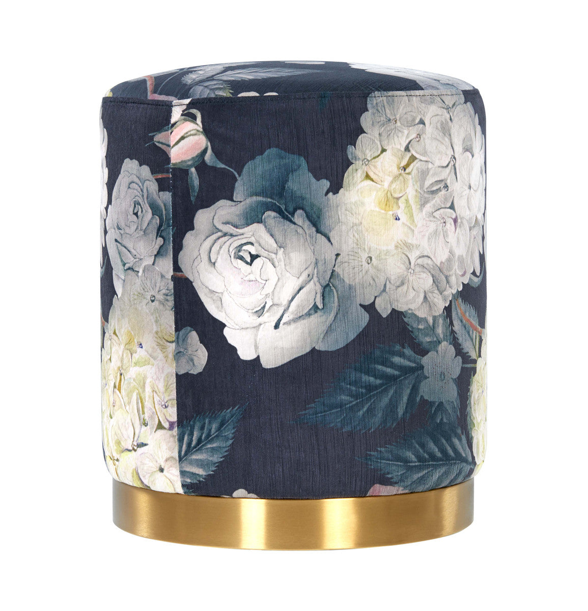 Opal Floral Velvet Ottoman (Gold Base)