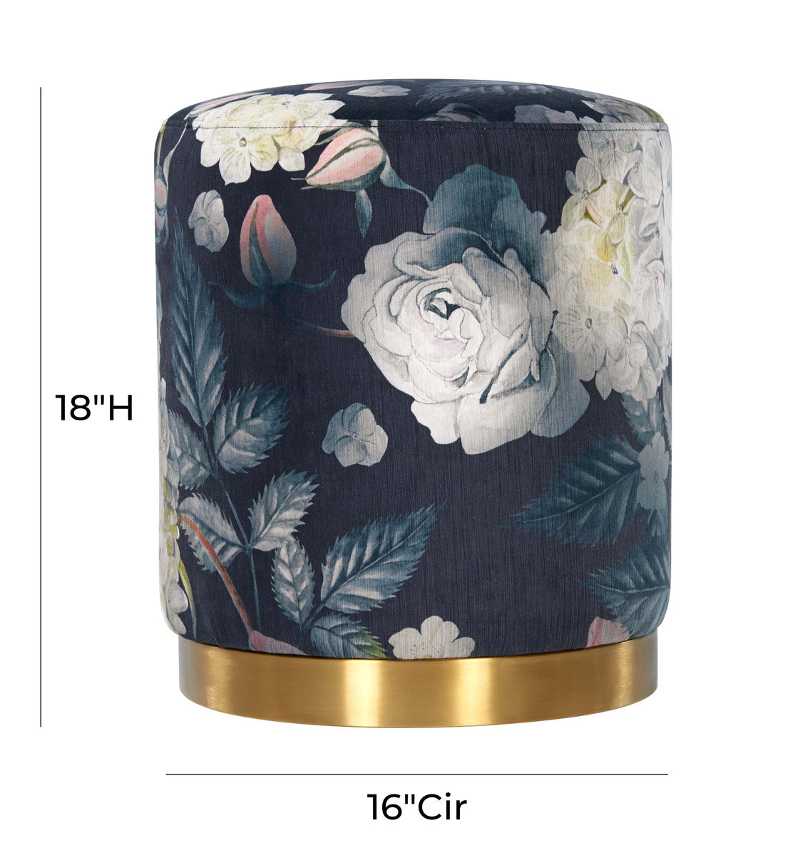 Opal Floral Velvet Ottoman (Gold Base)